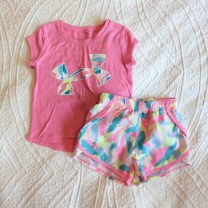Under Armour 2T matching shorts and t-shirt set with pink and tropical pattern